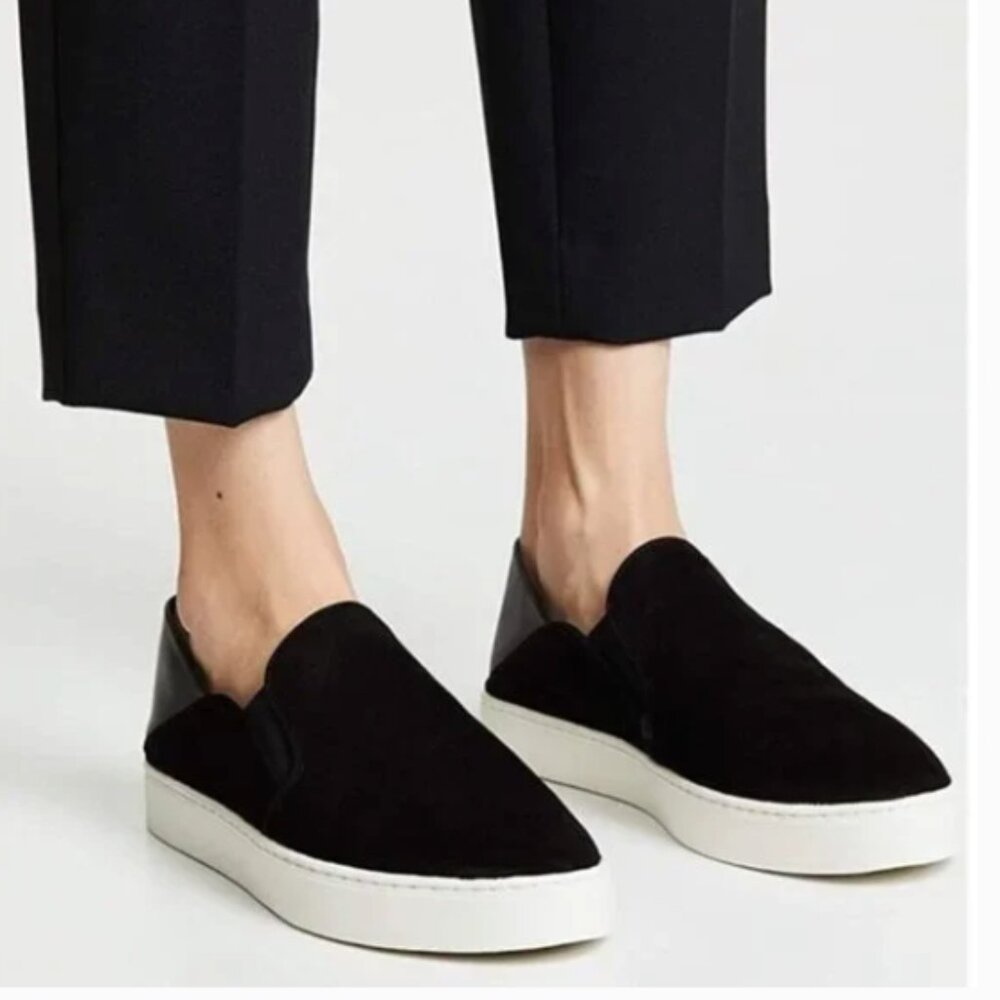 NIB Vince Garvey Black Suede Sneaker Shoe Womens Size 9.5 Black Slip On Leather